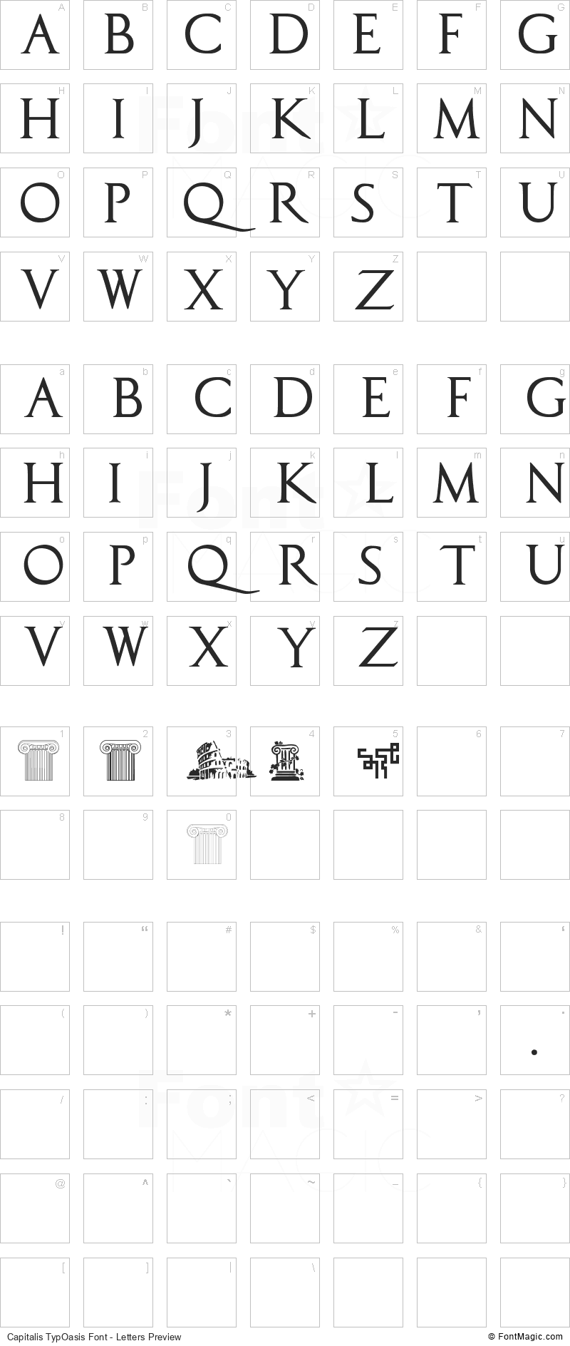 Capitalis TypOasis Font - All Latters Preview Chart