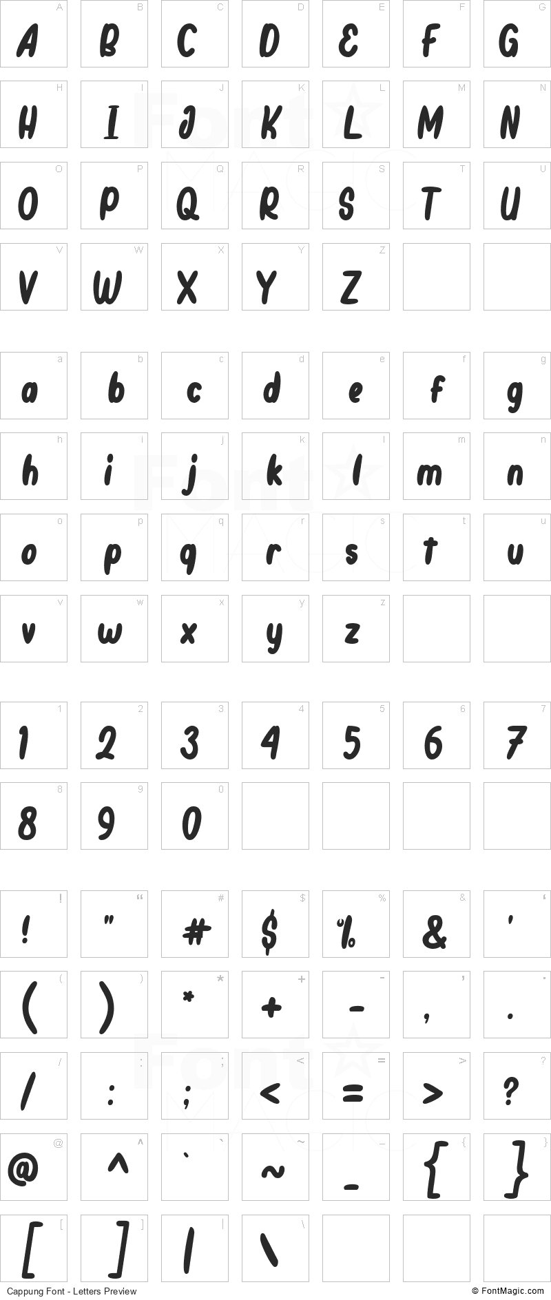 Cappung Font - All Latters Preview Chart