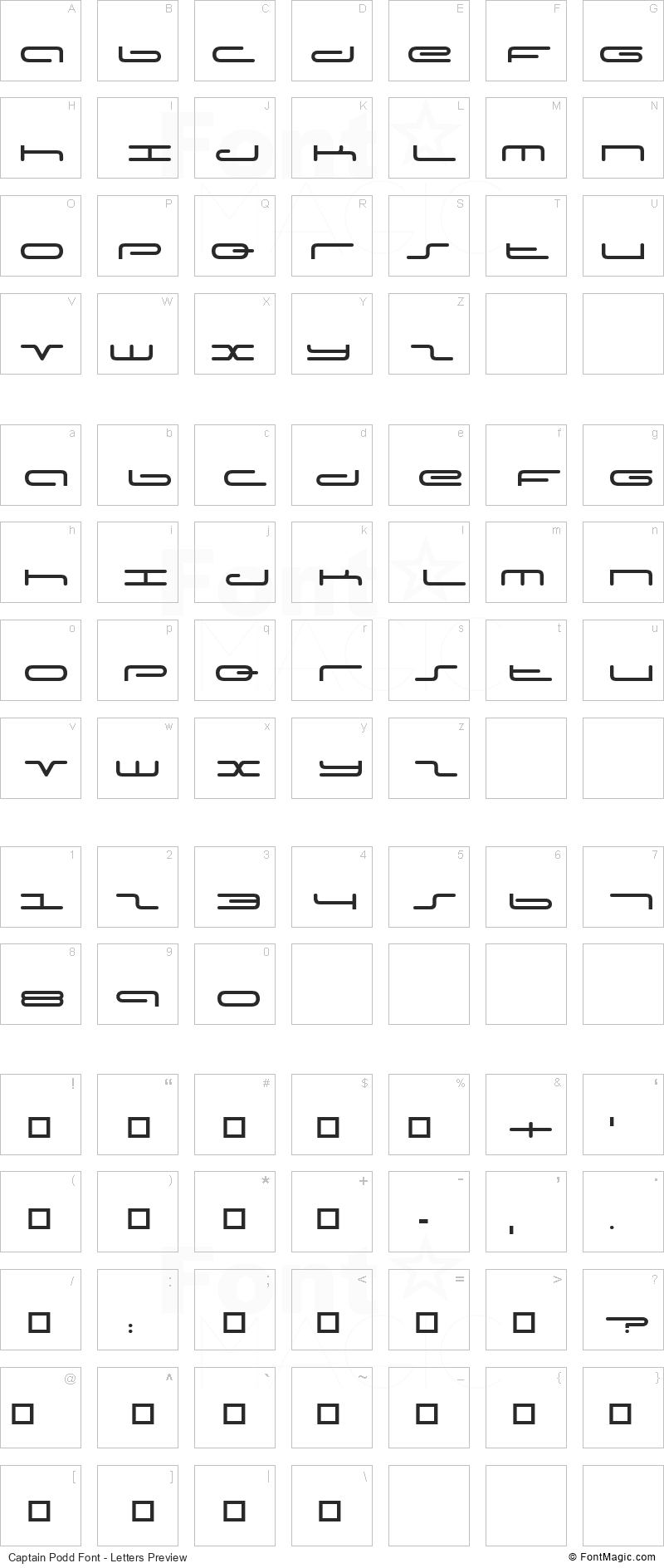 Captain Podd Font - All Latters Preview Chart