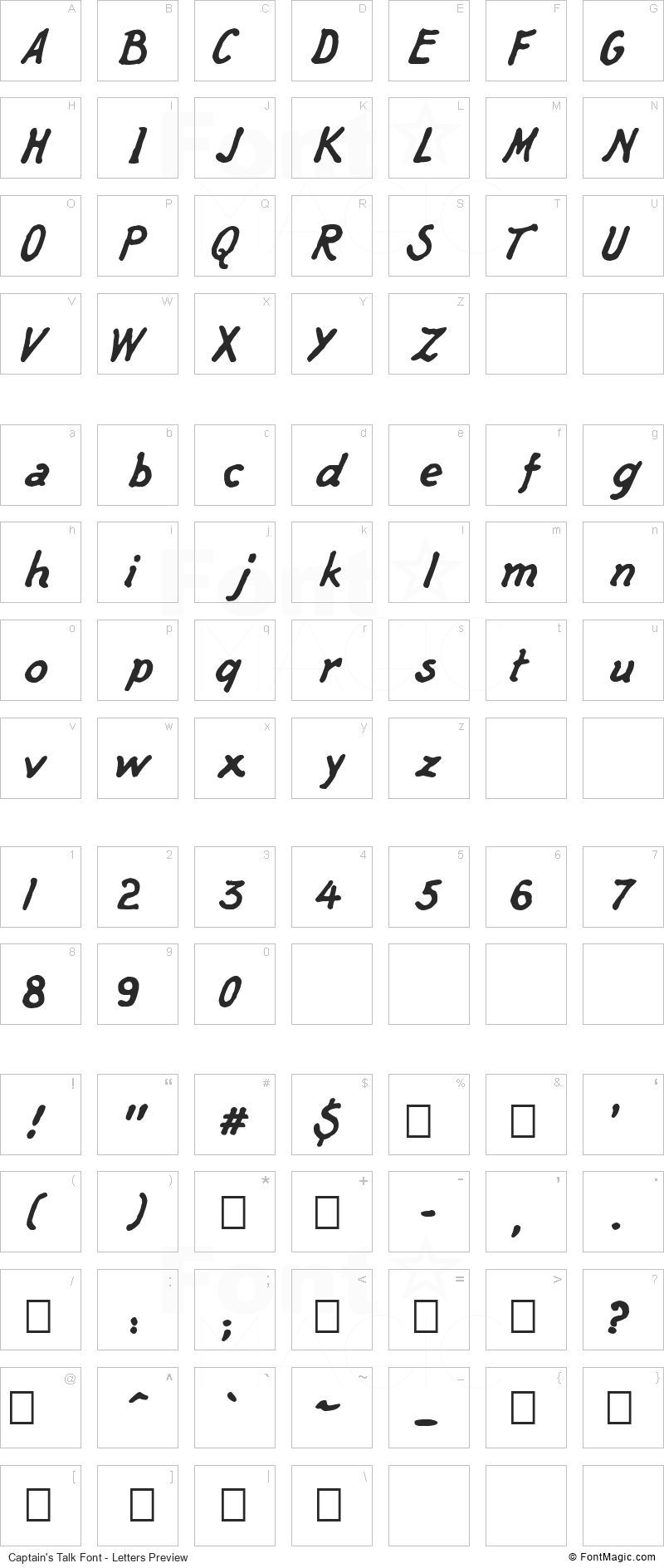 Captain’s Talk Font - All Latters Preview Chart