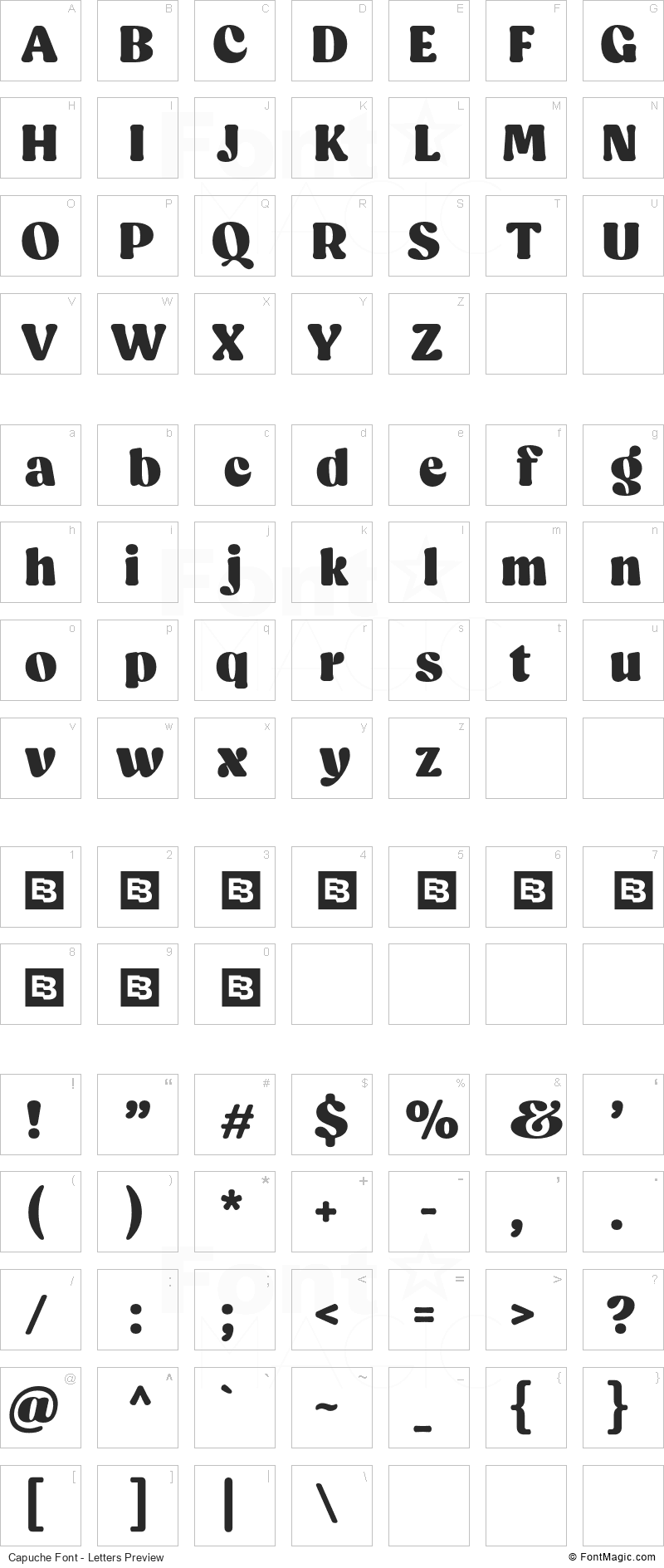Capuche Font - All Latters Preview Chart