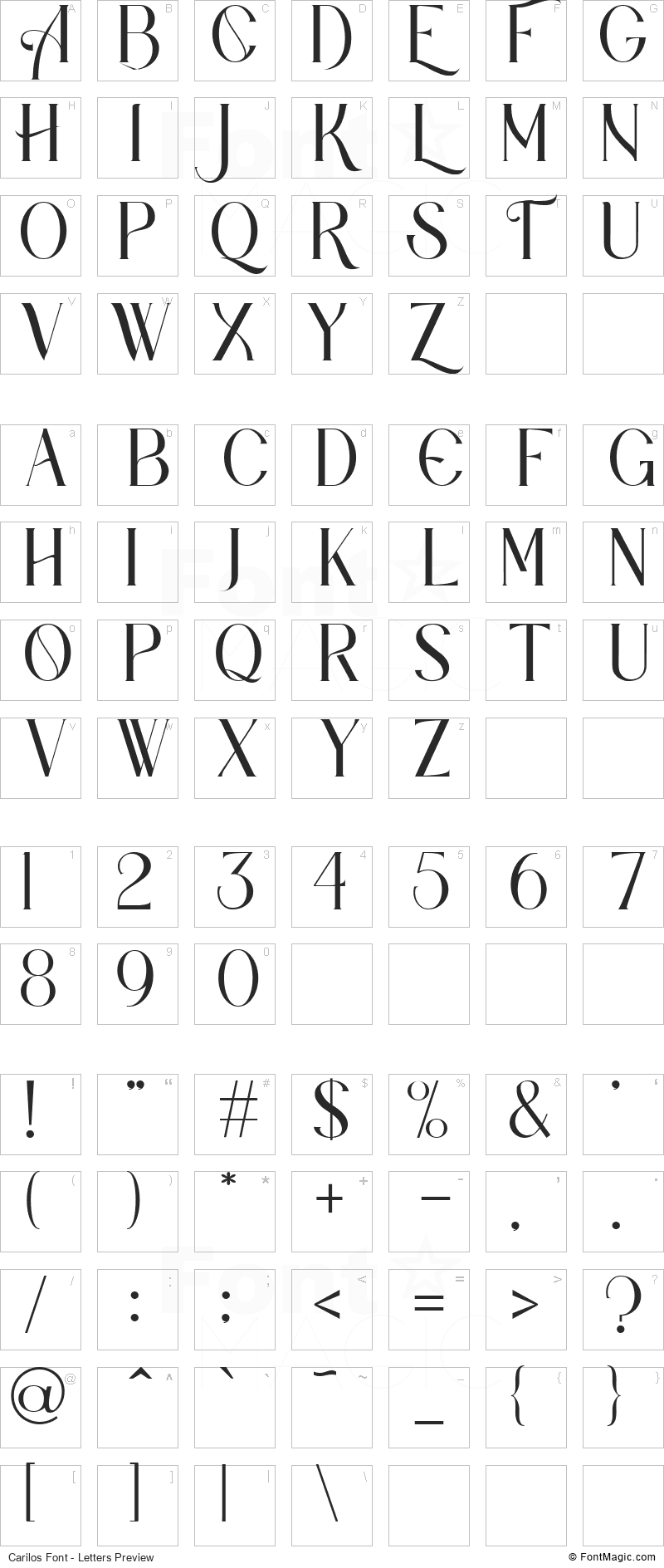 Carilos Font - All Latters Preview Chart