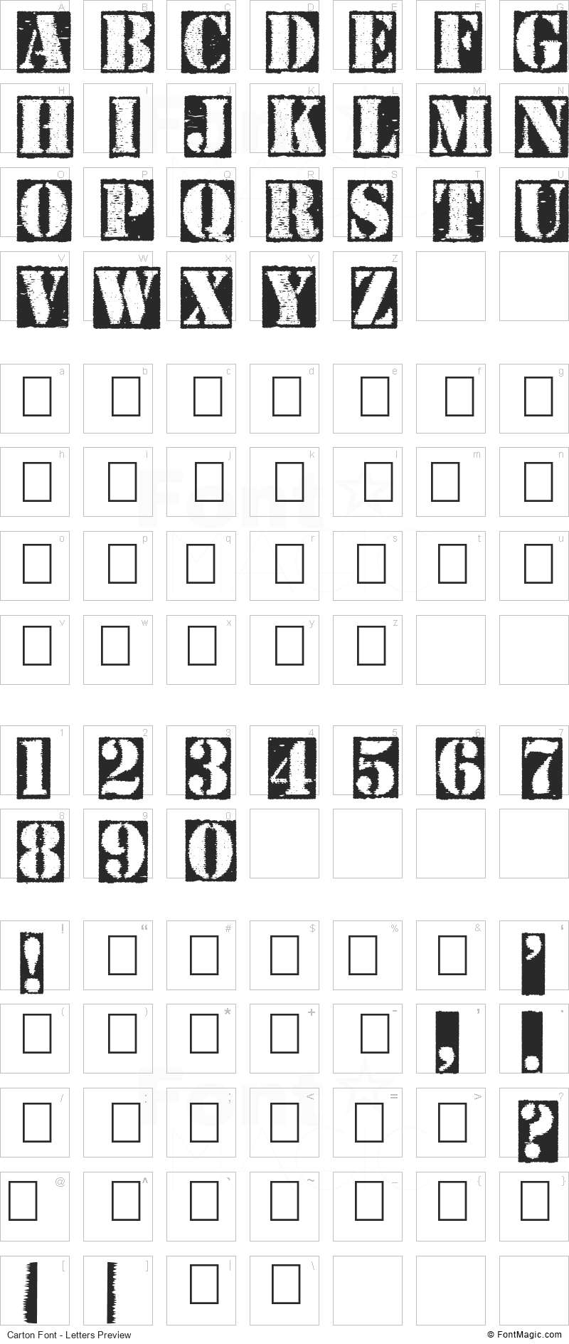 Carton Font - All Latters Preview Chart