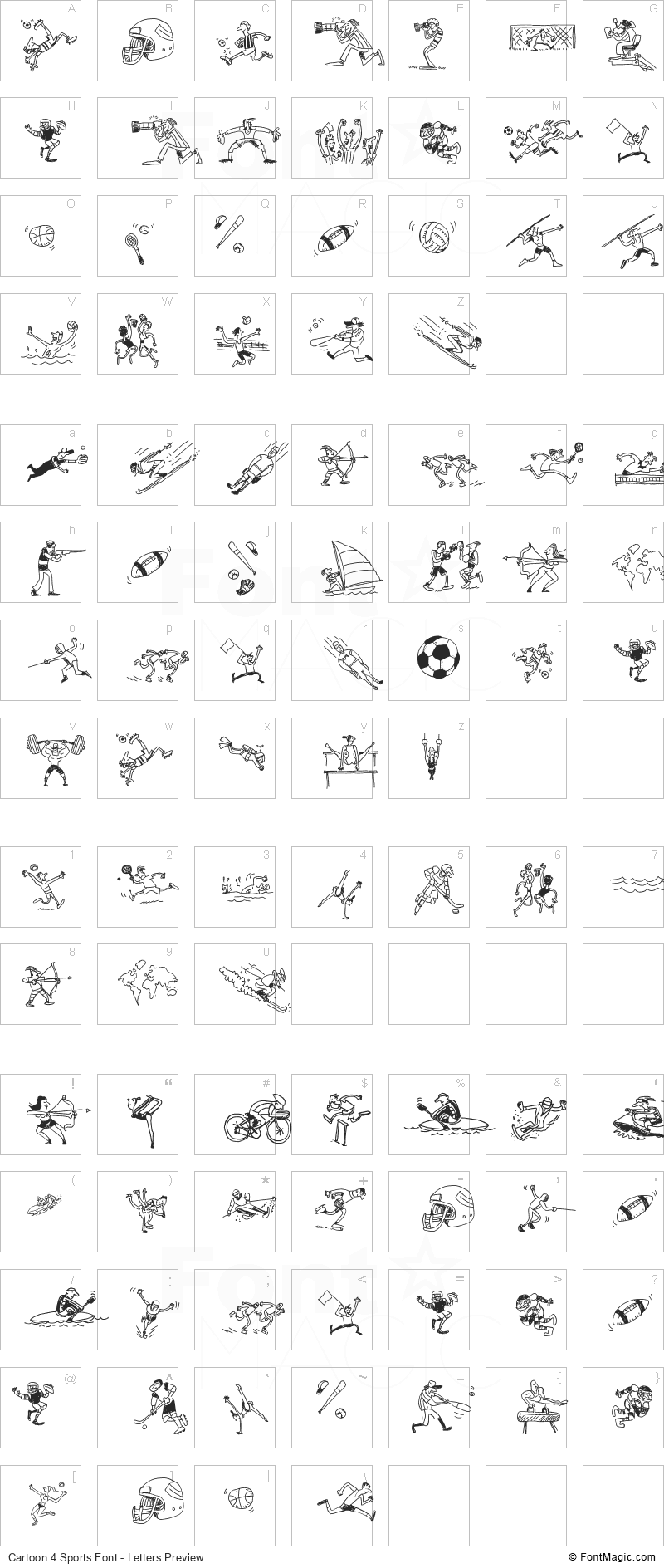Cartoon 4 Sports Font - All Latters Preview Chart