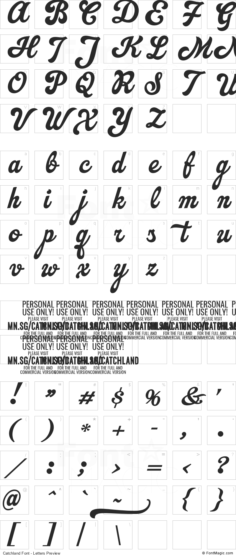 Catchland Font - All Latters Preview Chart