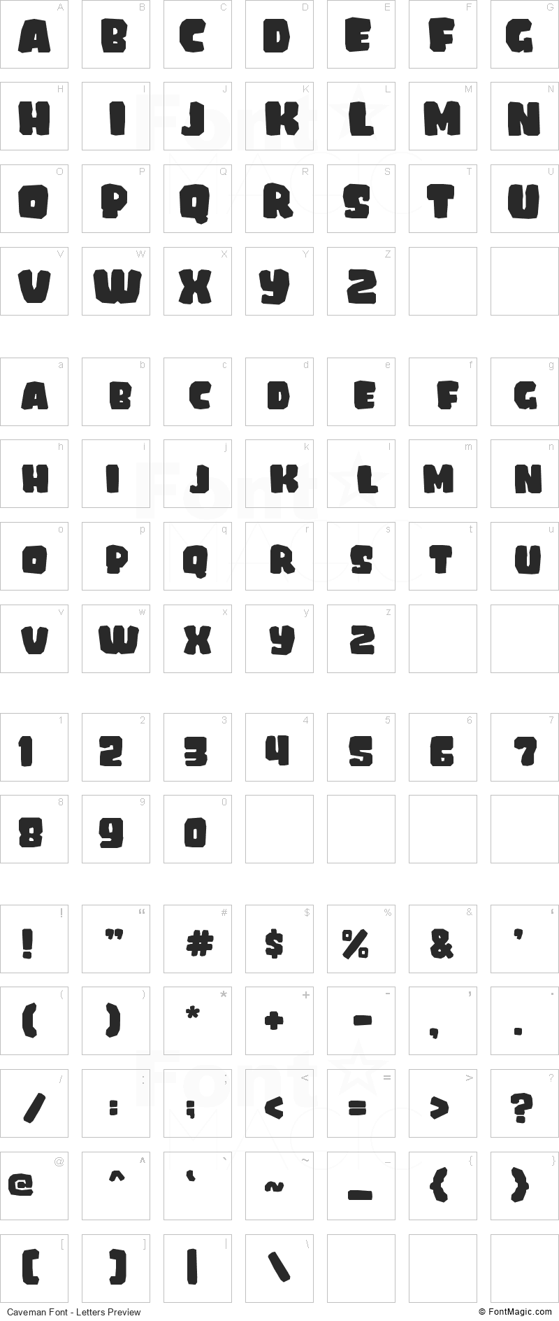 Caveman Font - All Latters Preview Chart