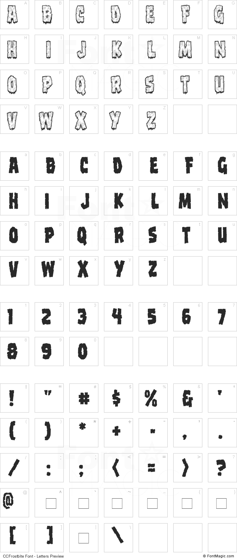 CCFrostbite Font - All Latters Preview Chart