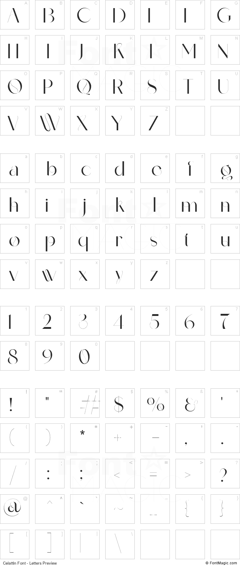 Celattin Font - All Latters Preview Chart