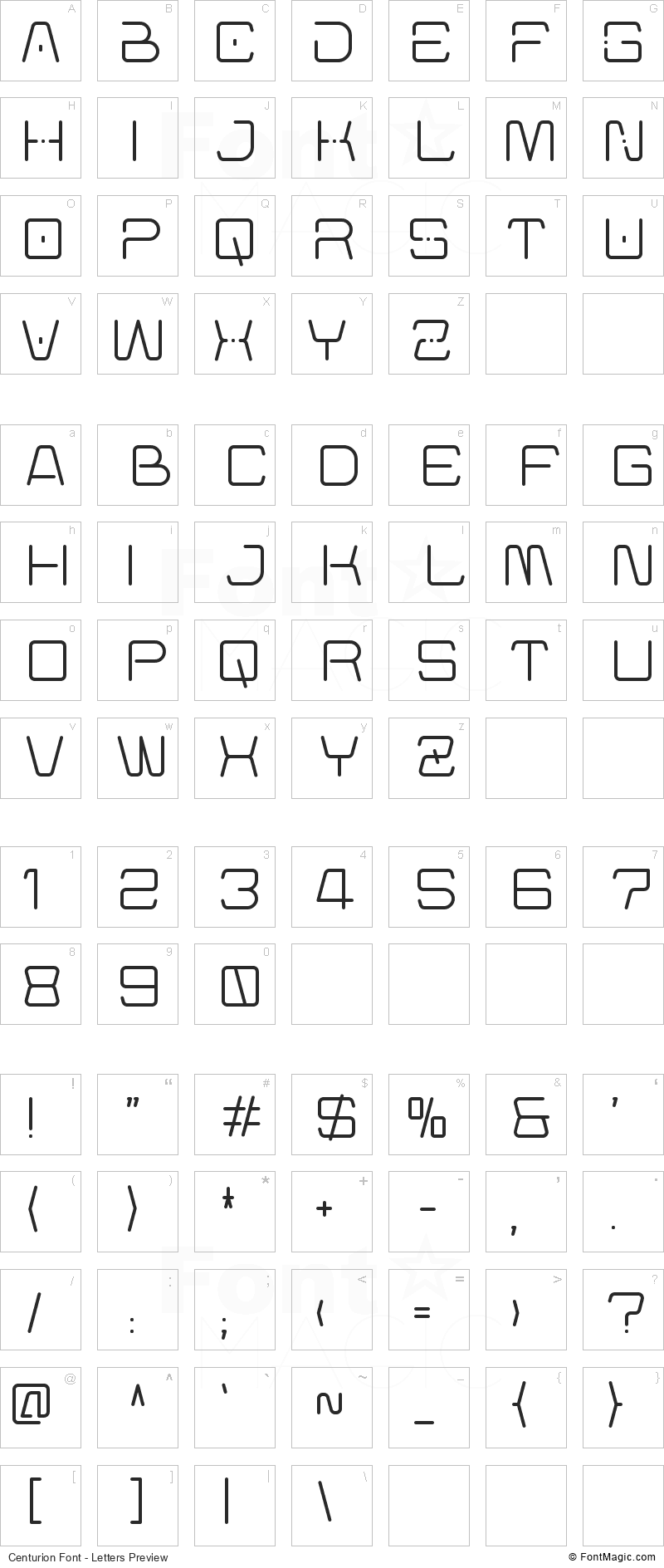 Centurion Font - All Latters Preview Chart