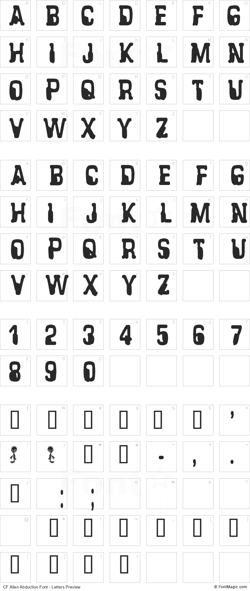 CF Alien Abduction Font - All Latters Preview Chart