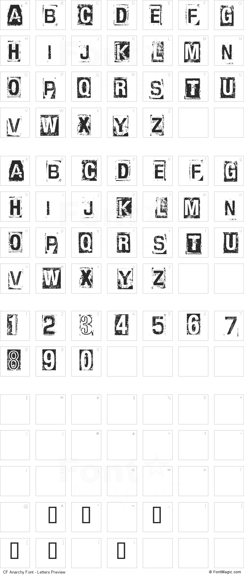 CF Anarchy Font - All Latters Preview Chart