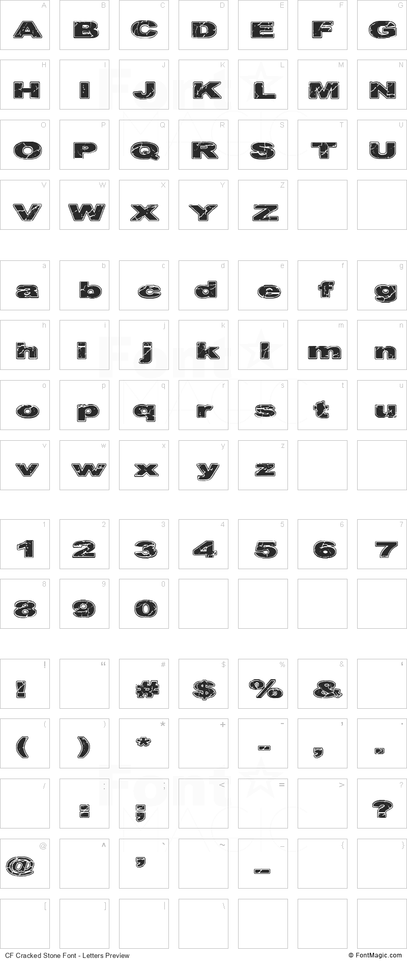 CF Cracked Stone Font - All Latters Preview Chart