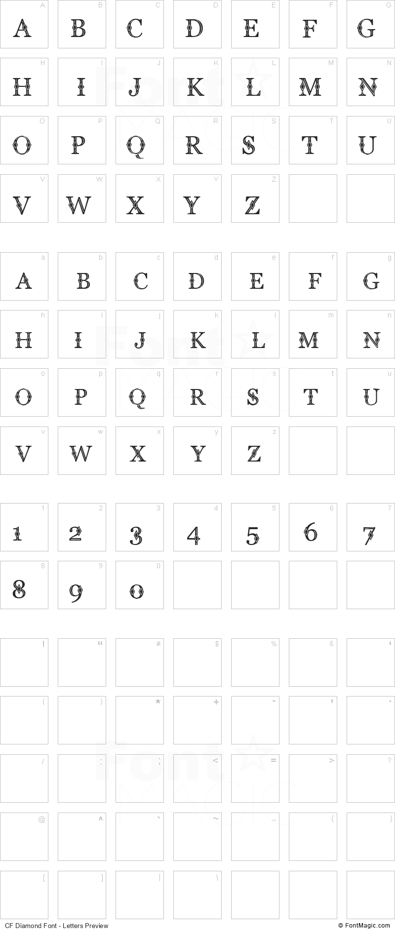 CF Diamond Font - All Latters Preview Chart