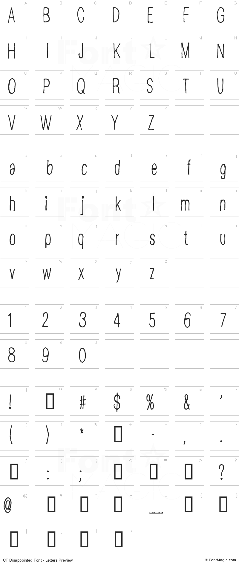 CF Disappointed Font - All Latters Preview Chart