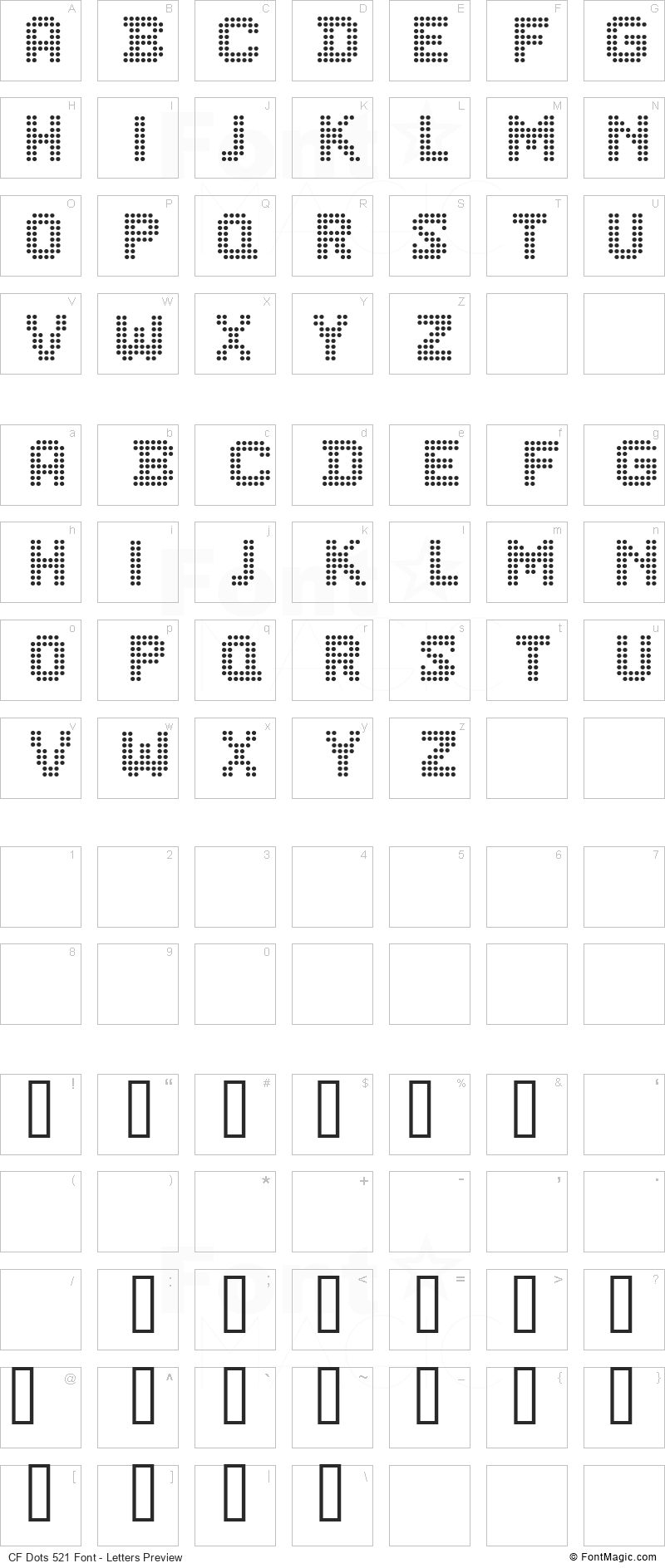 CF Dots 521 Font - All Latters Preview Chart