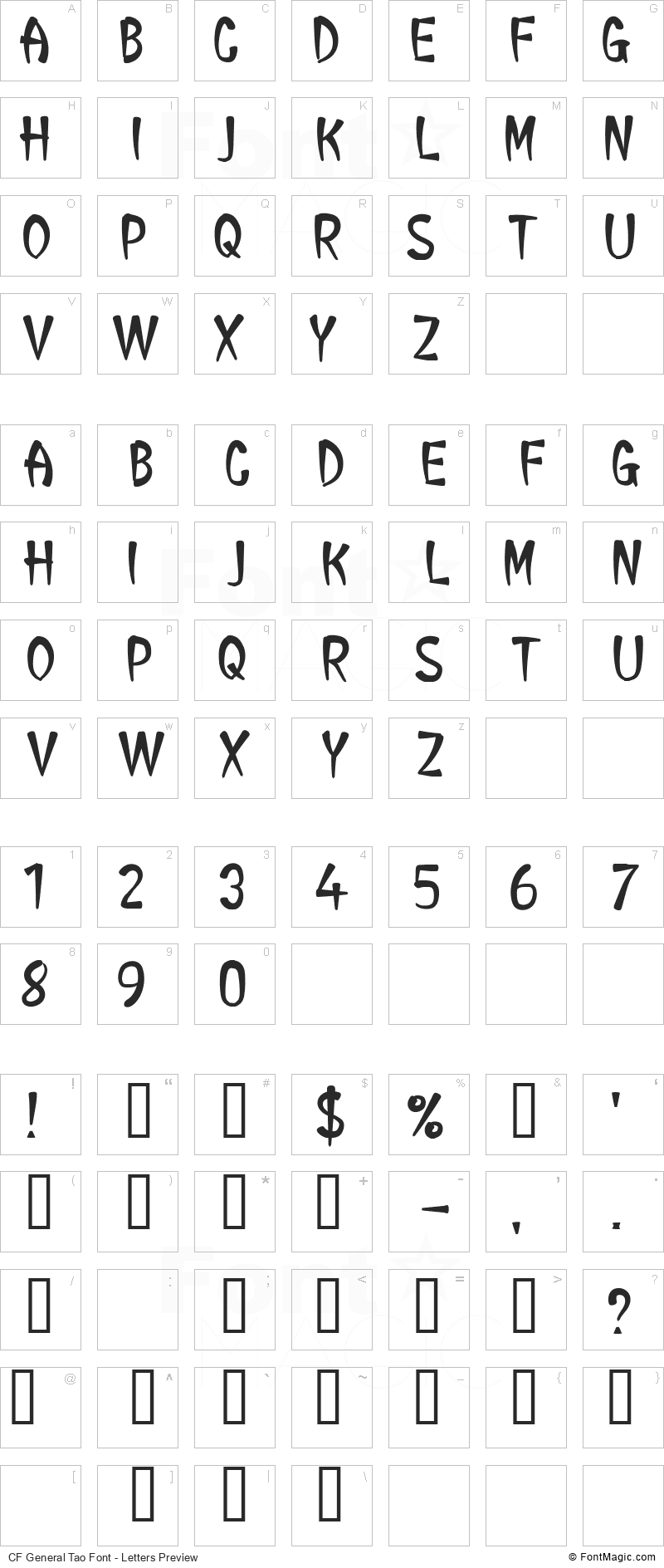 CF General Tao Font - All Latters Preview Chart