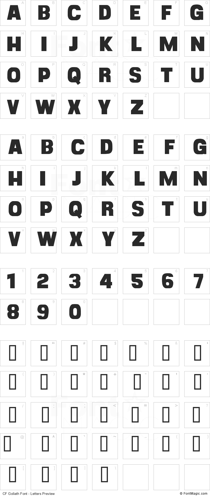CF Goliath Font - All Latters Preview Chart