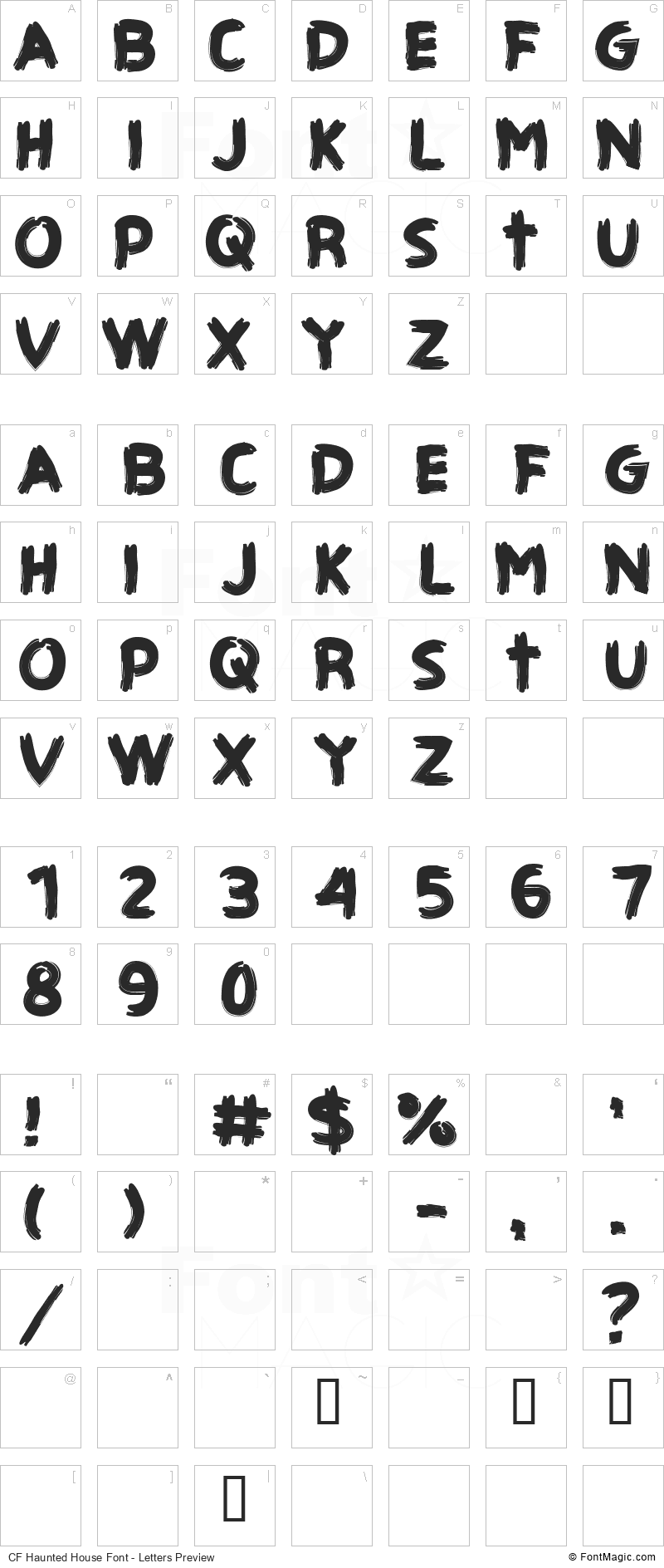 CF Haunted House Font - All Latters Preview Chart