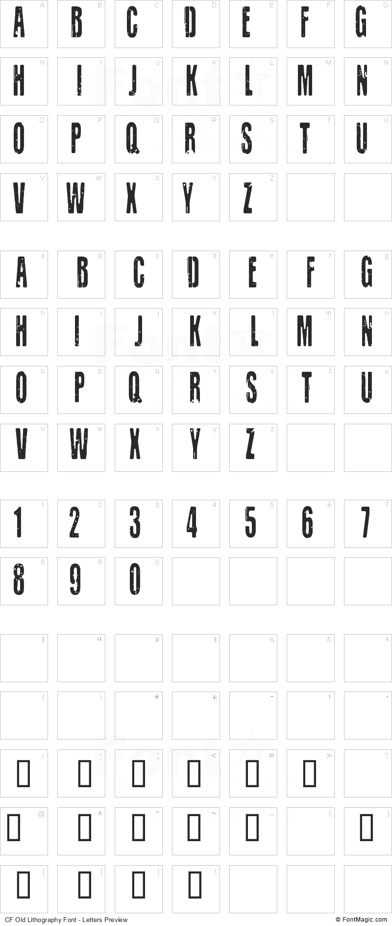 CF Old Lithography Font - All Latters Preview Chart