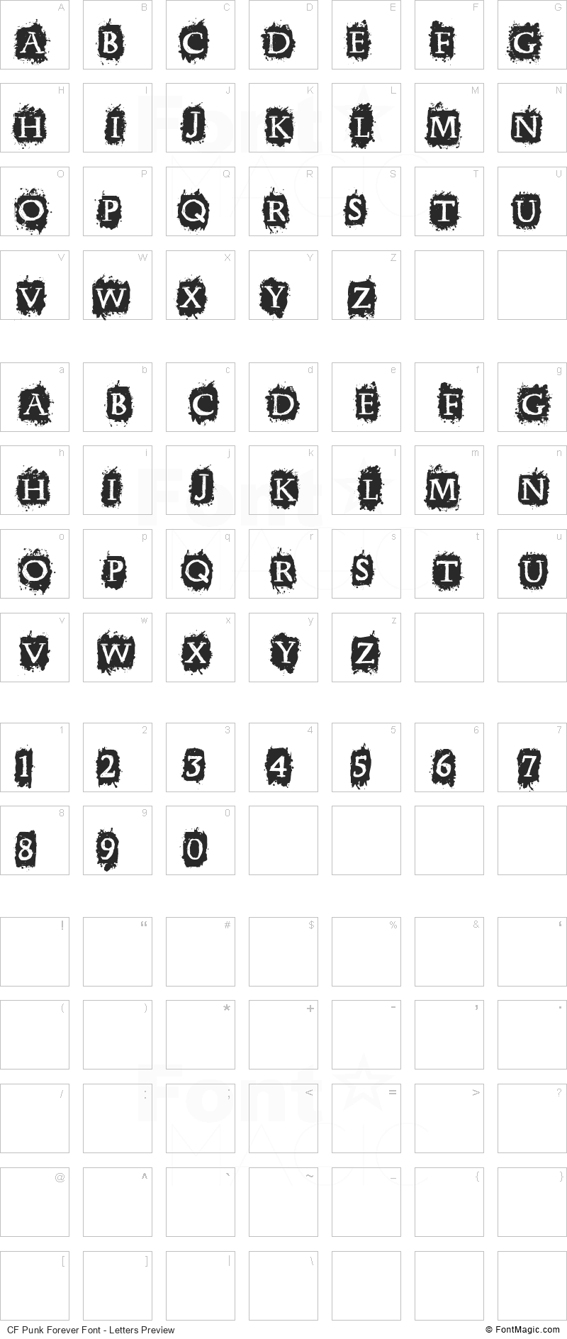 CF Punk Forever Font - All Latters Preview Chart