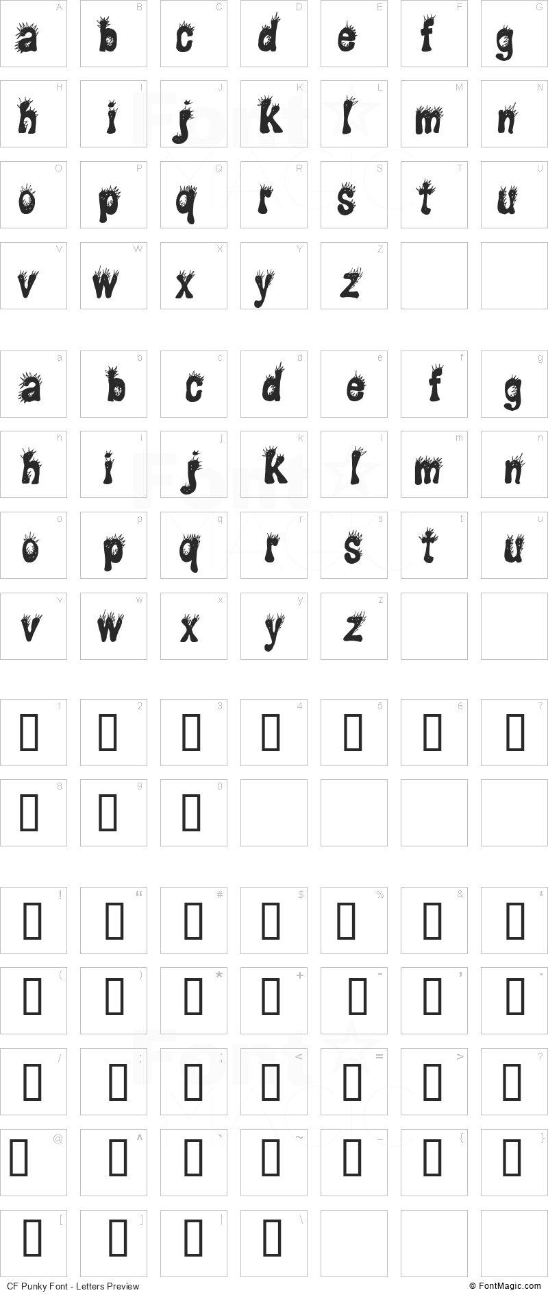 CF Punky Font - All Latters Preview Chart