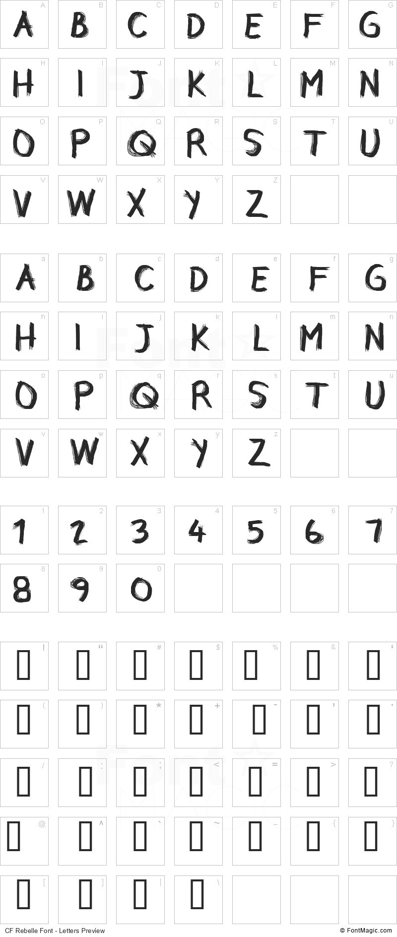 CF Rebelle Font - All Latters Preview Chart