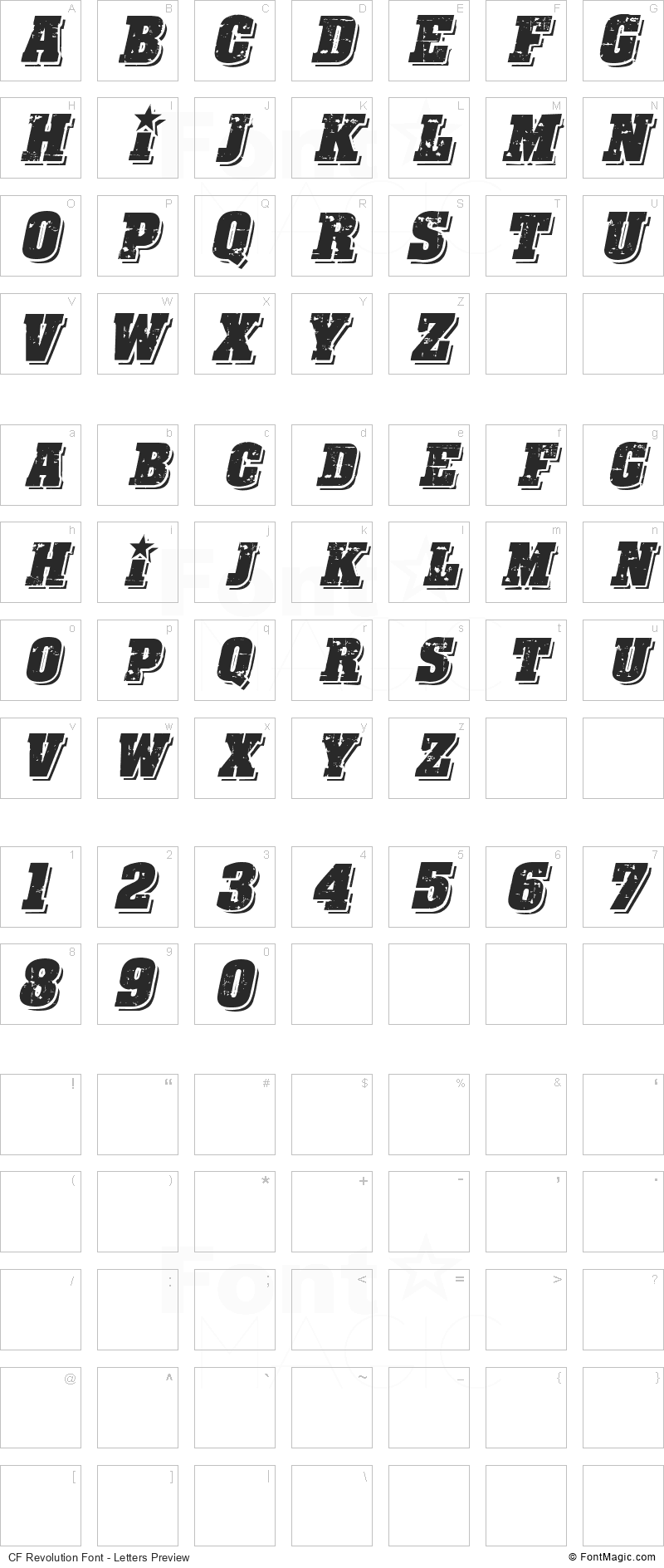 CF Revolution Font - All Latters Preview Chart