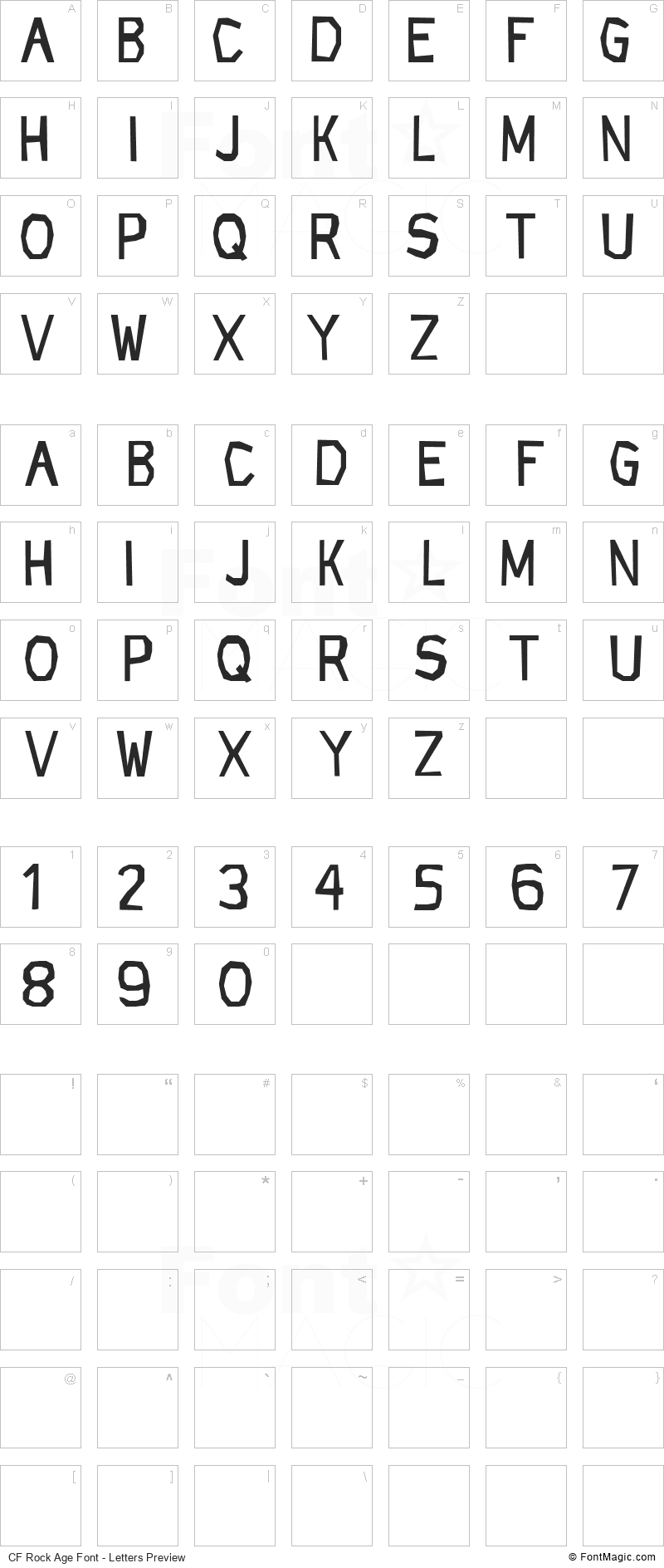 CF Rock Age Font - All Latters Preview Chart
