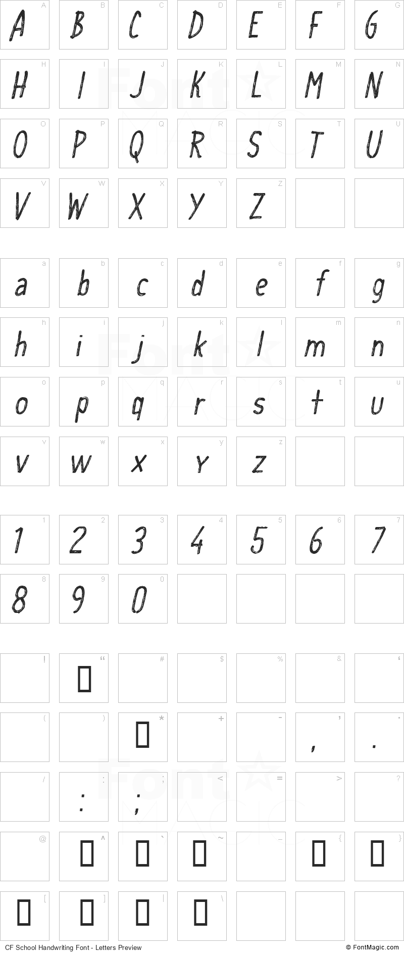 CF School Handwriting Font - All Latters Preview Chart