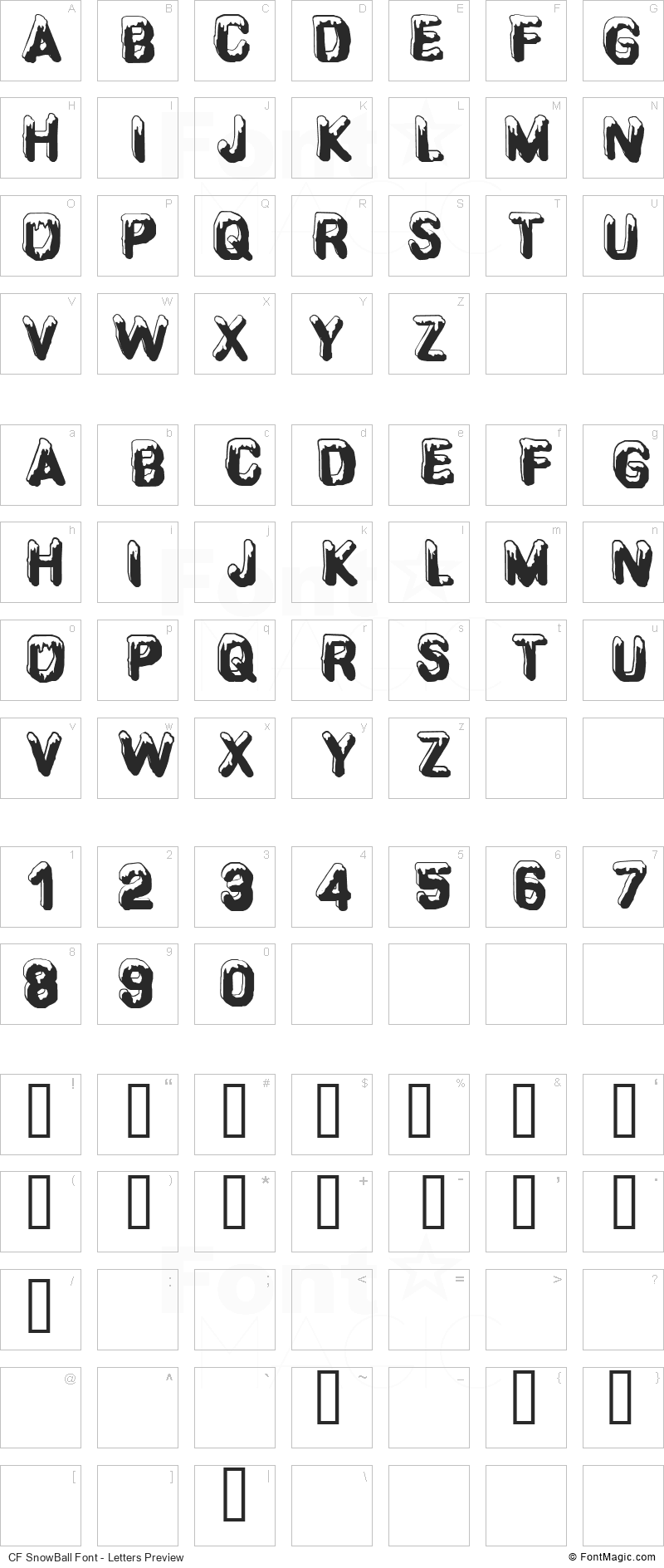 CF SnowBall Font - All Latters Preview Chart