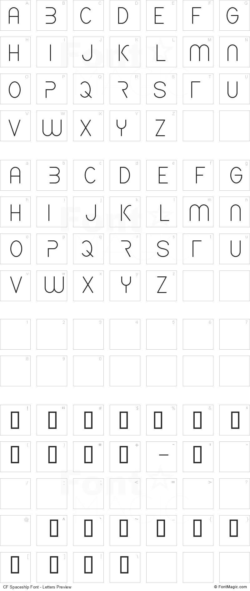 CF Spaceship Font - All Latters Preview Chart