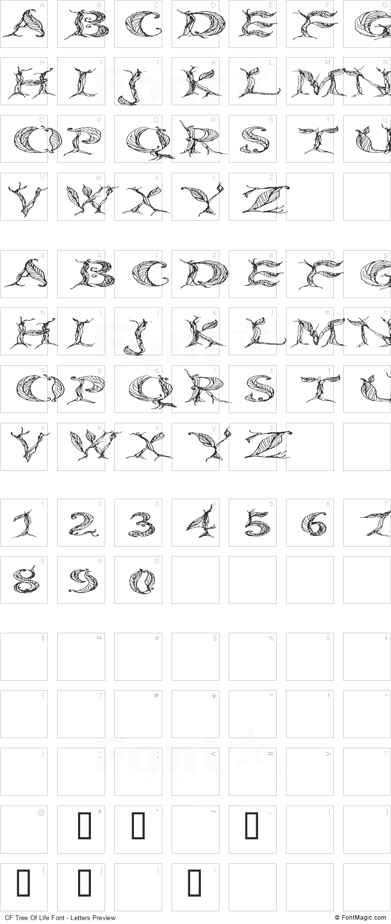 CF Tree Of Life Font - All Latters Preview Chart