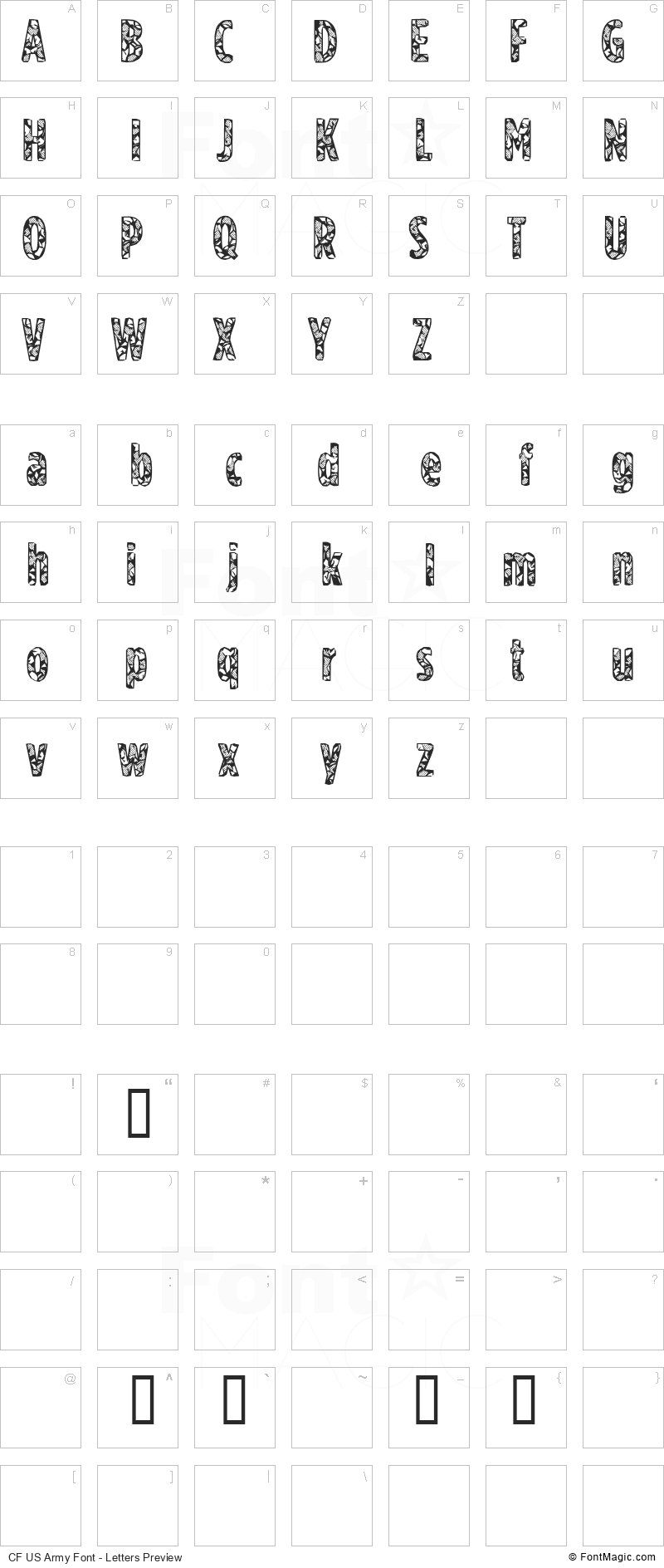 CF US Army Font - All Latters Preview Chart