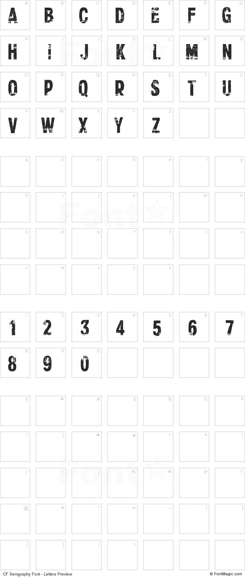 CF Xerography Font - All Latters Preview Chart