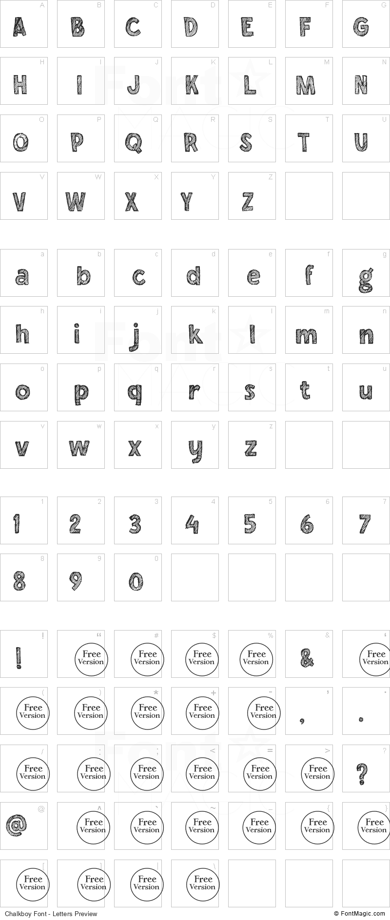 Chalkboy Font - All Latters Preview Chart