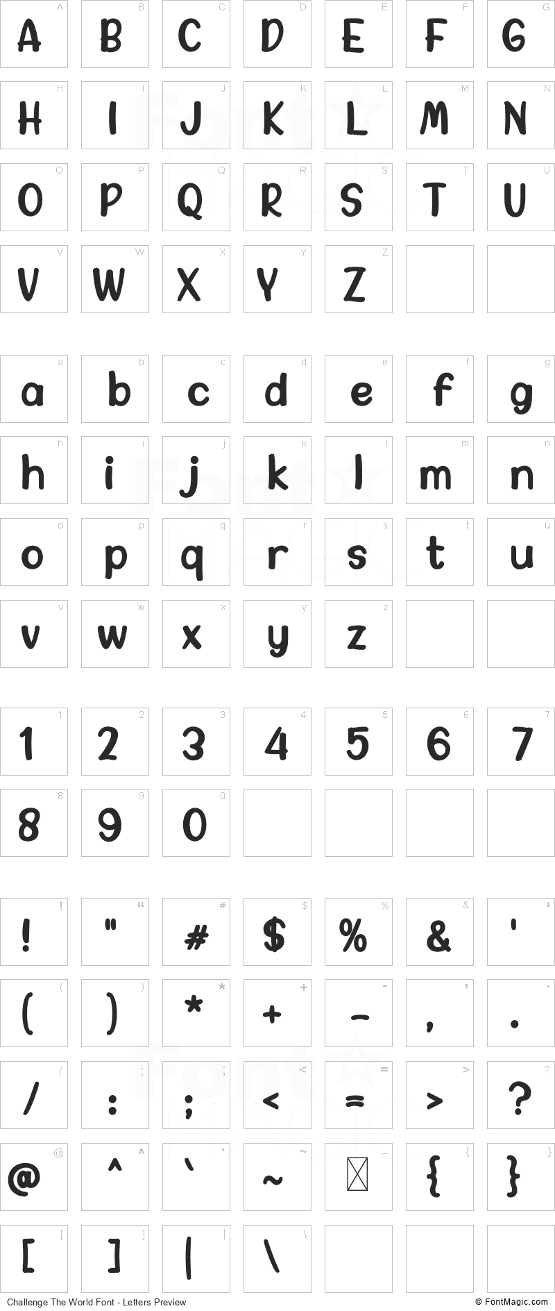 Challenge The World Font - All Latters Preview Chart