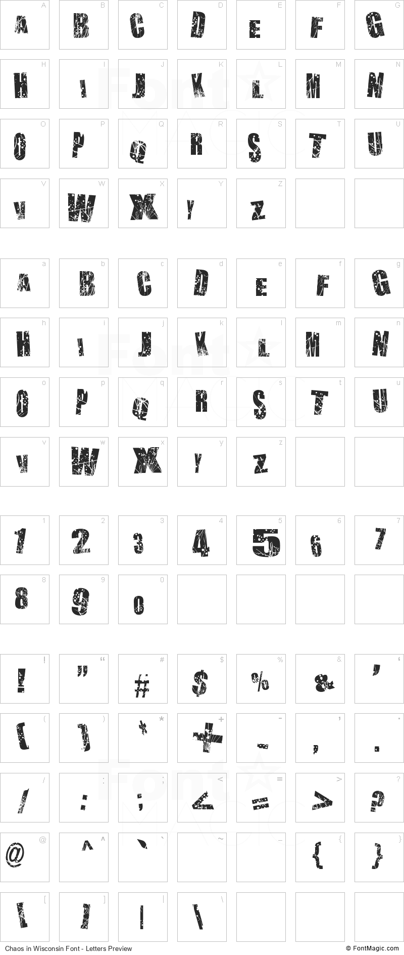 Chaos in Wisconsin Font - All Latters Preview Chart