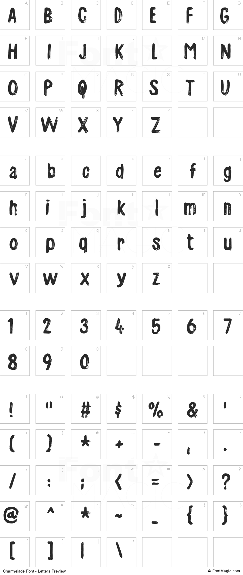 Charmelade Font - All Latters Preview Chart
