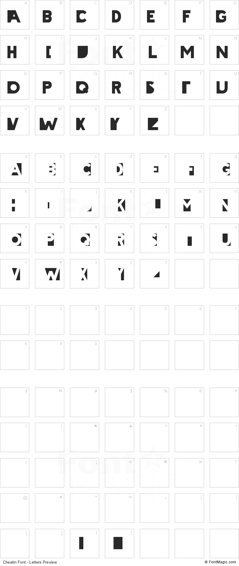 Cheatin Font - All Latters Preview Chart
