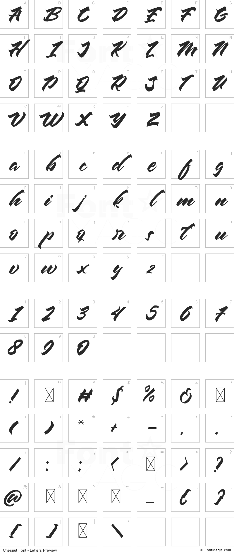 Chesnut Font - All Latters Preview Chart