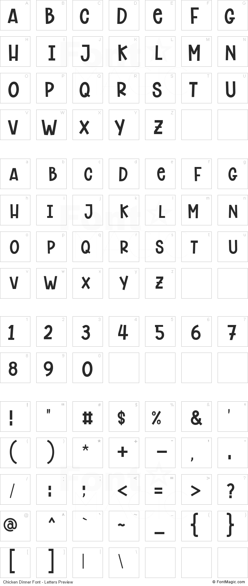 Chicken Dinner Font - All Latters Preview Chart
