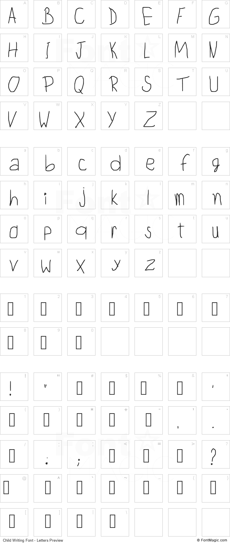 Child Writing Font - All Latters Preview Chart