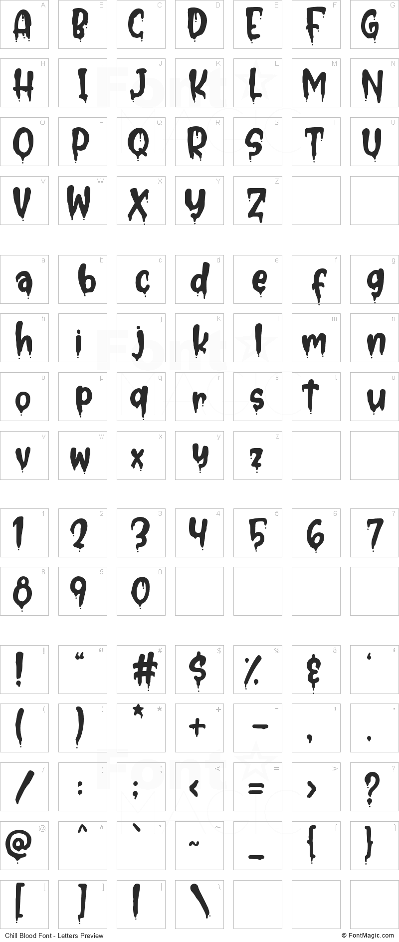 Chill Blood Font - All Latters Preview Chart