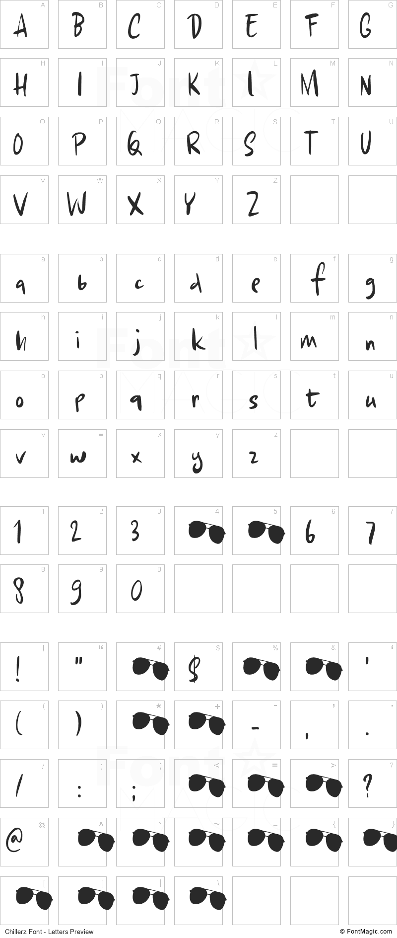 Chillerz Font - All Latters Preview Chart