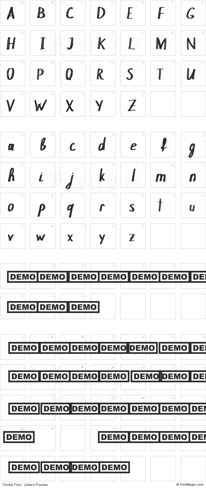 Chokle Font - All Latters Preview Chart