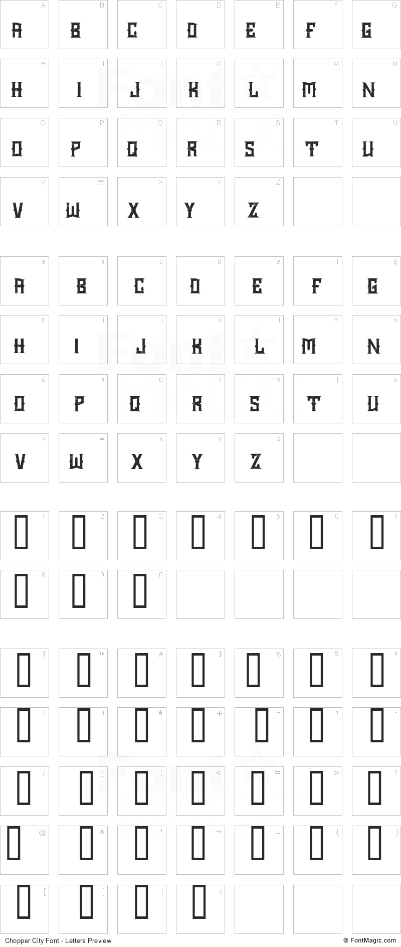 Chopper City Font - All Latters Preview Chart