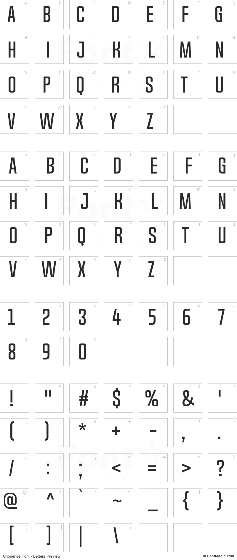 Chosence Font - All Latters Preview Chart