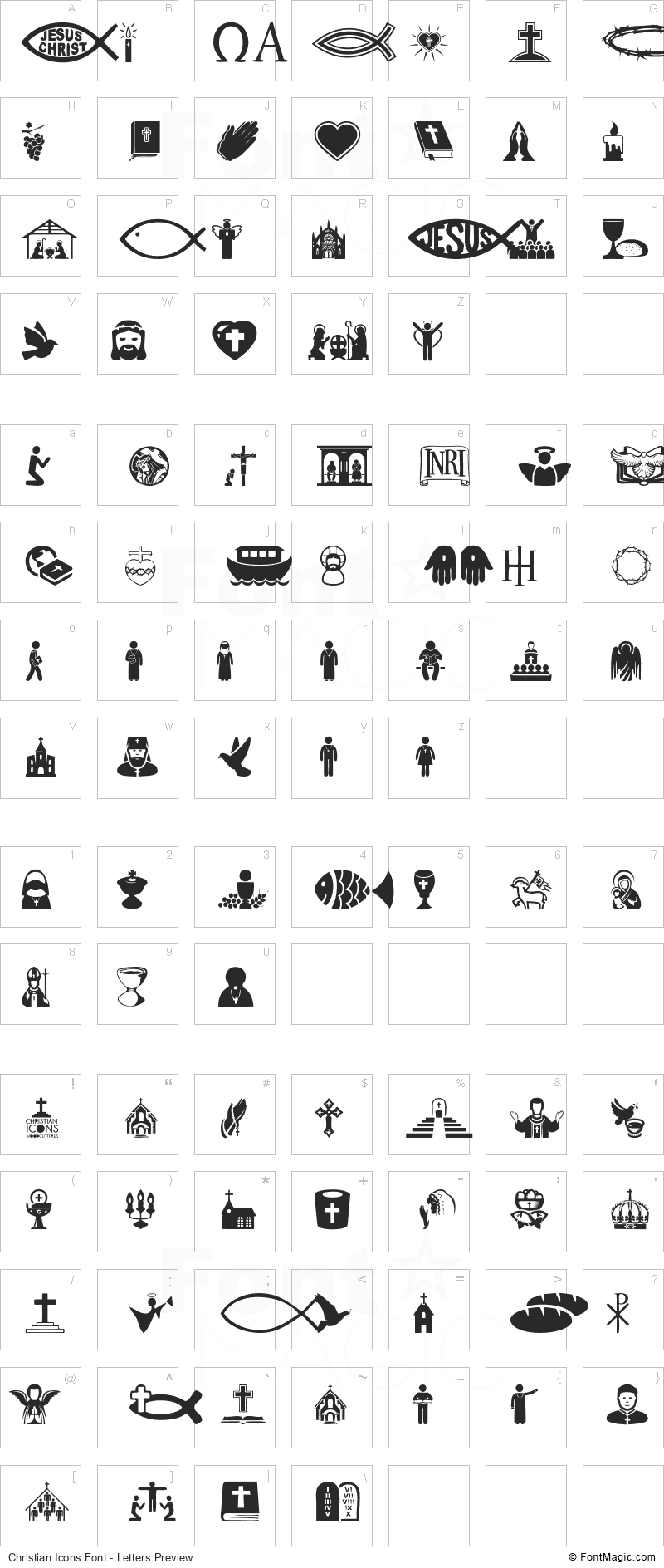 Christian Icons Font - All Latters Preview Chart