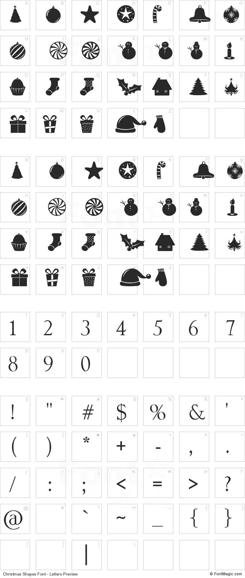 Christmas Shapes Font - All Latters Preview Chart
