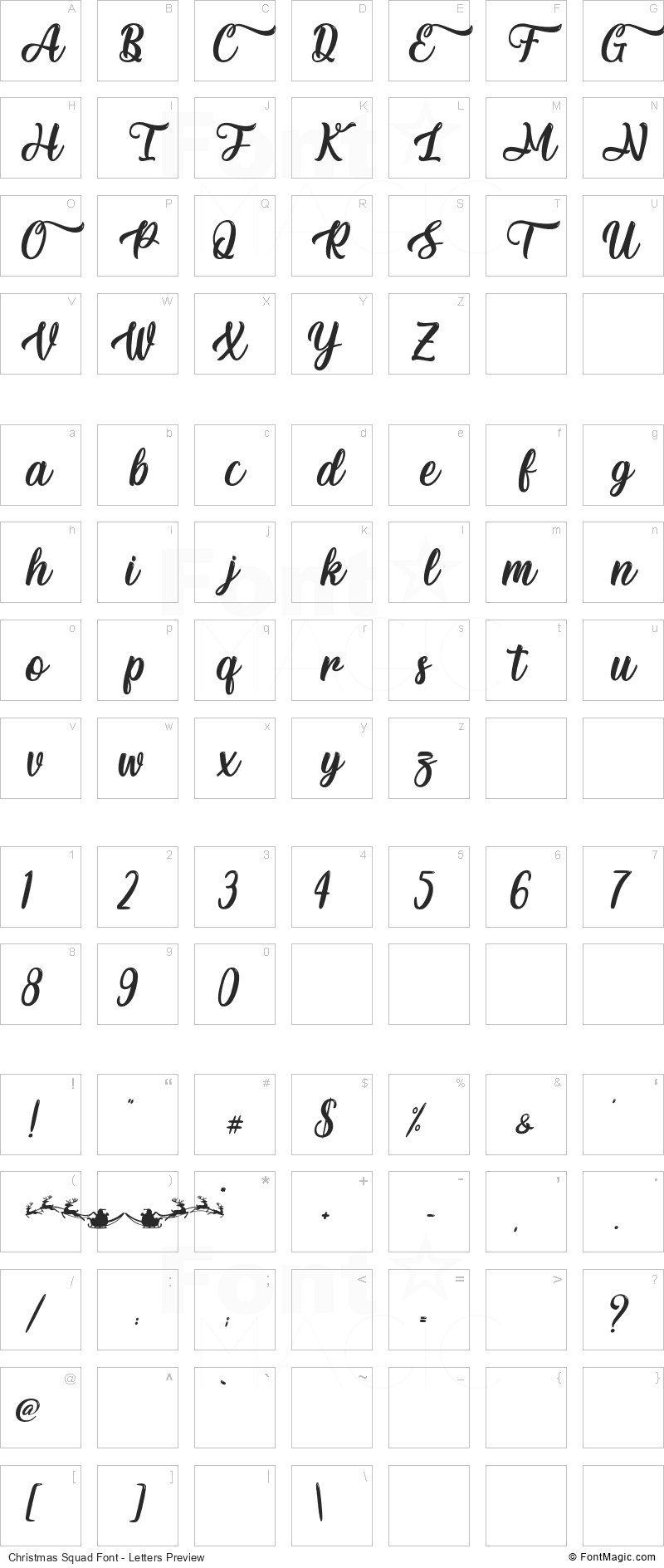 Christmas Squad Font - All Latters Preview Chart